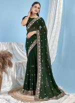 Georgette Green Party Wear Embroidery Work Saree